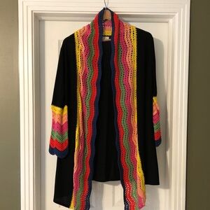 MAY & JULY Knit Cardigan | Duster Sweater With Colorful Crochet Trim Size Medium